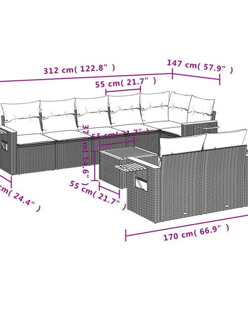 Загрузите изображение в средство просмотра галереи, Set canapele de grădină, 9 piese, cu perne, bej, poliratan

