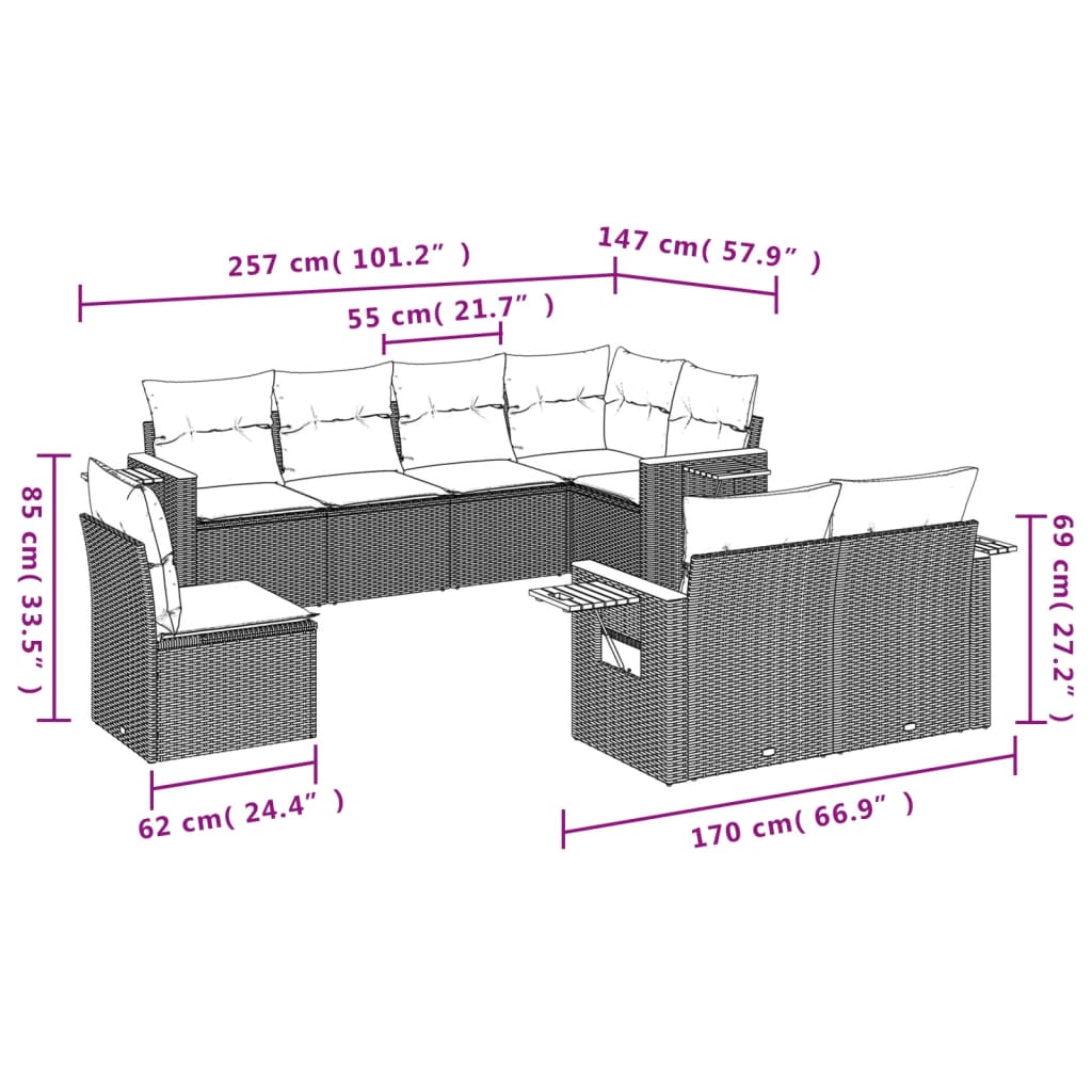 Set canapele de grădină, 8 piese, cu perne, bej, poliratan