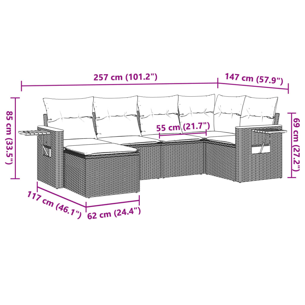 Set canapele de grădină cu perne, 6 piese, bej, poliratan