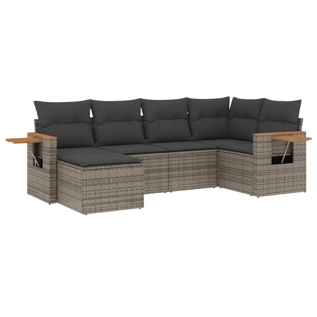 Set mobilier grădină cu perne, 6 piese, gri, poliratan