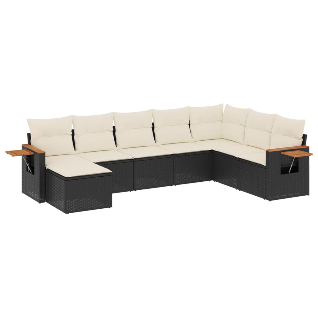 Set mobilier de grădină cu perne, 8 piese, negru, poliratan