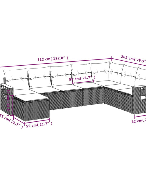 Загрузите изображение в средство просмотра галереи, Set mobilier de grădină cu perne, 8 piese, negru, poliratan
