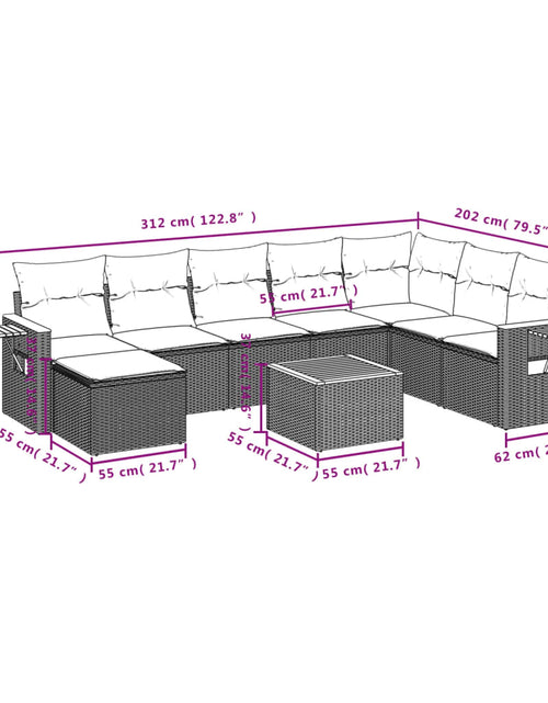 Загрузите изображение в средство просмотра галереи, Set canapele de grădină, 9 piese, cu perne, bej, poliratan
