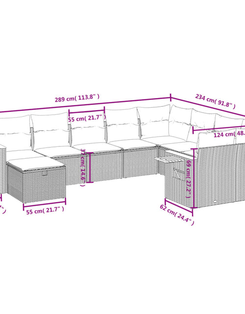 Загрузите изображение в средство просмотра галереи, Set mobilier de grădină cu perne, 10 piese, gri, poliratan
