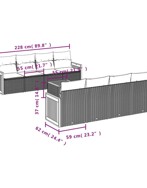 Încărcați imaginea în vizualizatorul Galerie, Set canapele de grădină, 9 piese, cu perne, bej, poliratan
