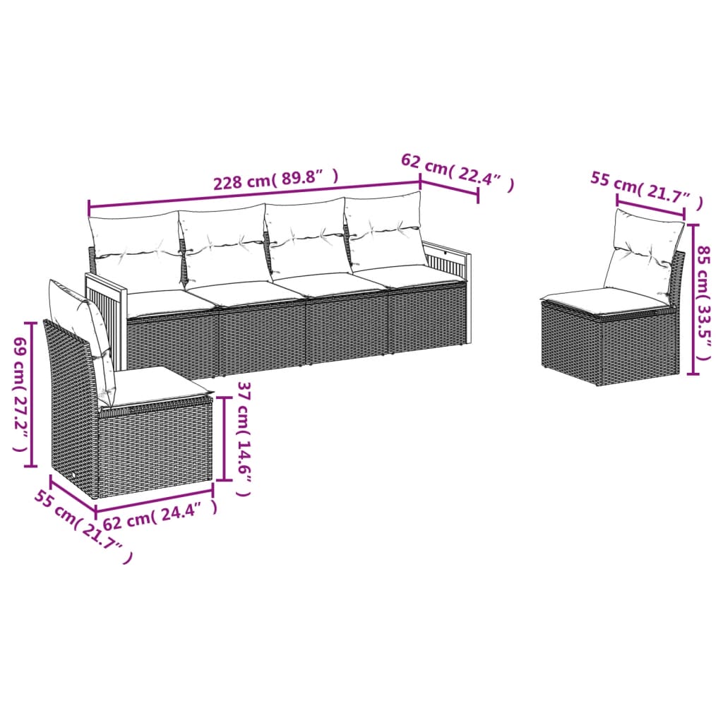 Set canapele de grădină cu perne, 6 piese, bej, poliratan