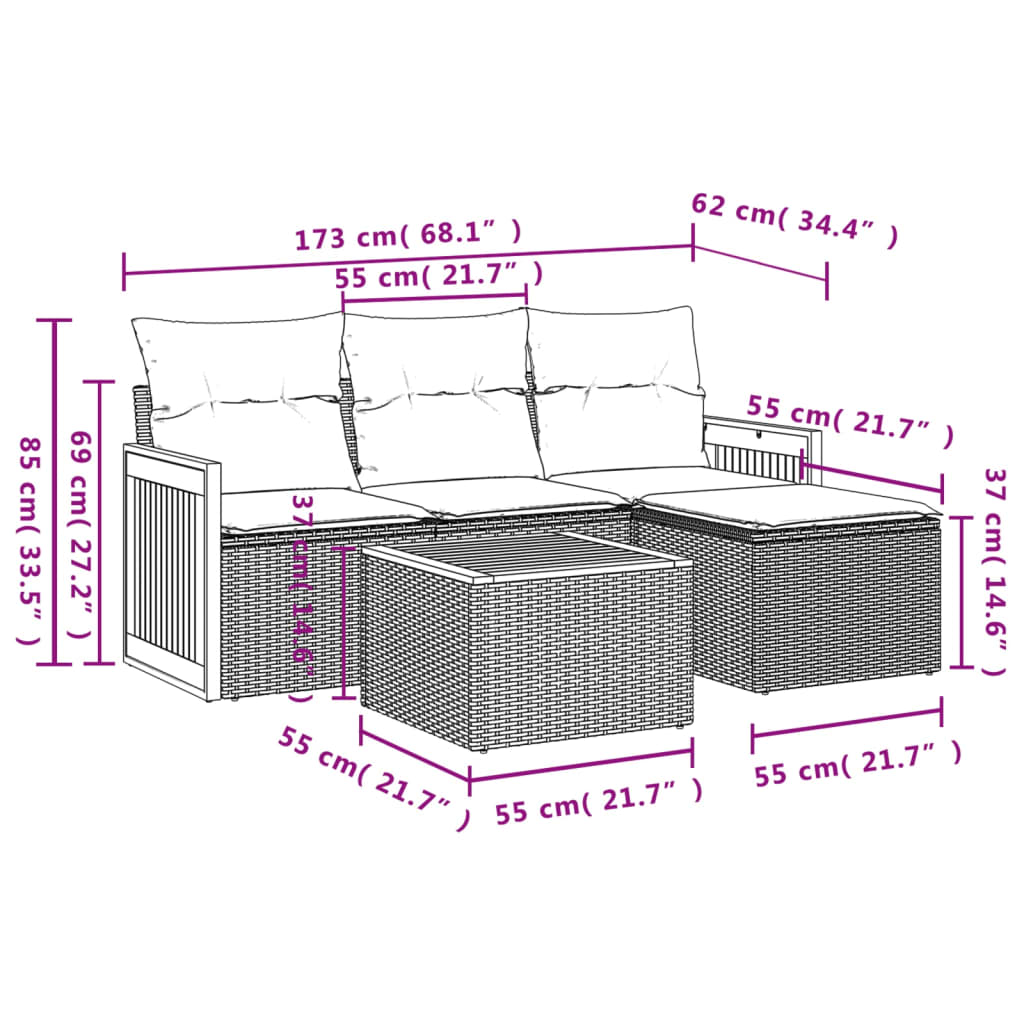 Set canapele de grădină cu perne, 5 piese, bej, poliratan