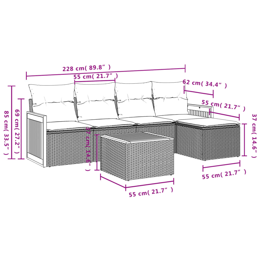 Set mobilier grădină cu perne, 6 piese, gri, poliratan