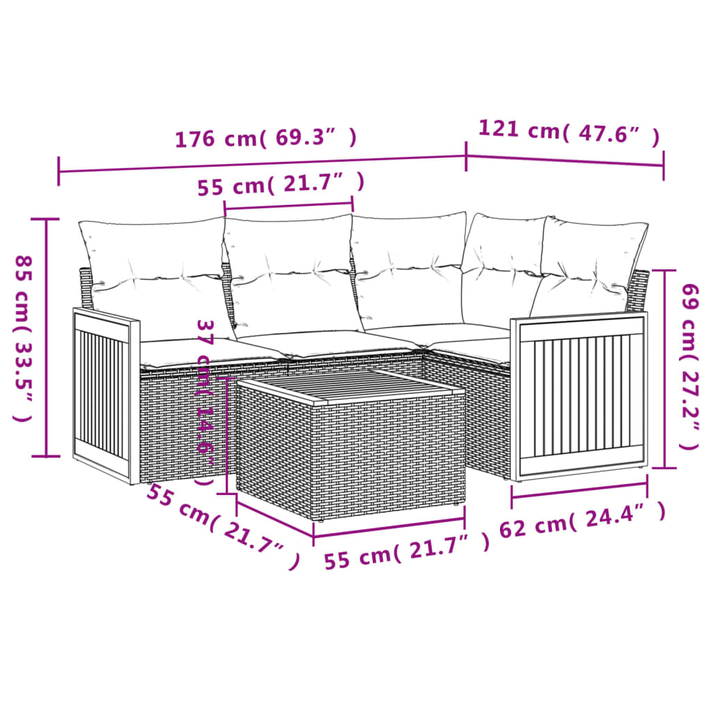 Set canapele de grădină cu perne, 5 piese, bej, poliratan