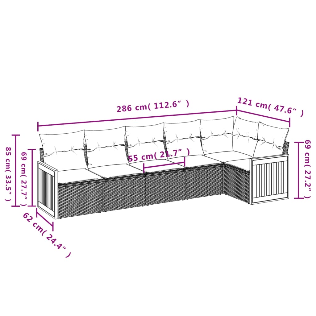 Set canapele de grădină cu perne, 6 piese, bej, poliratan