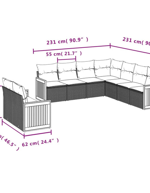 Загрузите изображение в средство просмотра галереи, Set canapele de grădină, 9 piese, cu perne, bej, poliratan
