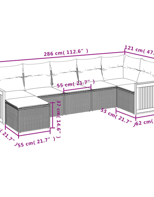 Încărcați imaginea în vizualizatorul Galerie, Set canapele de grădină, 7 piese, cu perne, bej, poliratan
