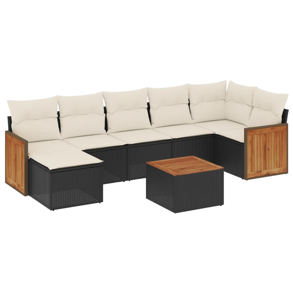 Set mobilier de grădină cu perne, 8 piese, negru, poliratan