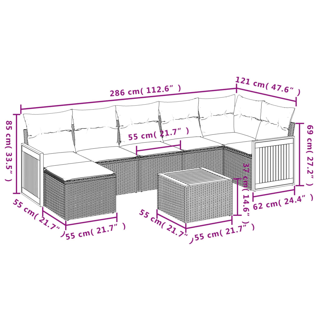 Set mobilier de grădină cu perne, 8 piese, negru, poliratan