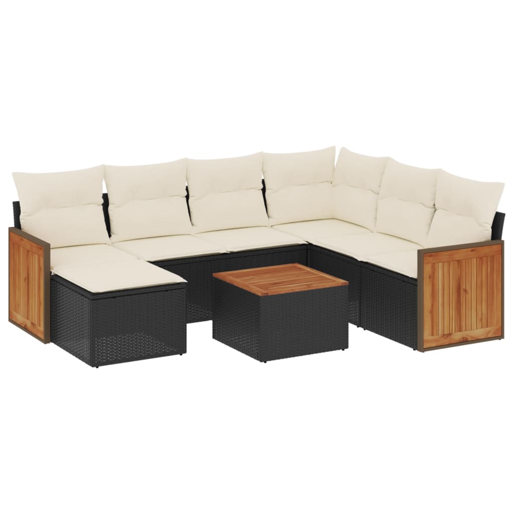 Set mobilier de grădină cu perne, 8 piese, negru, poliratan