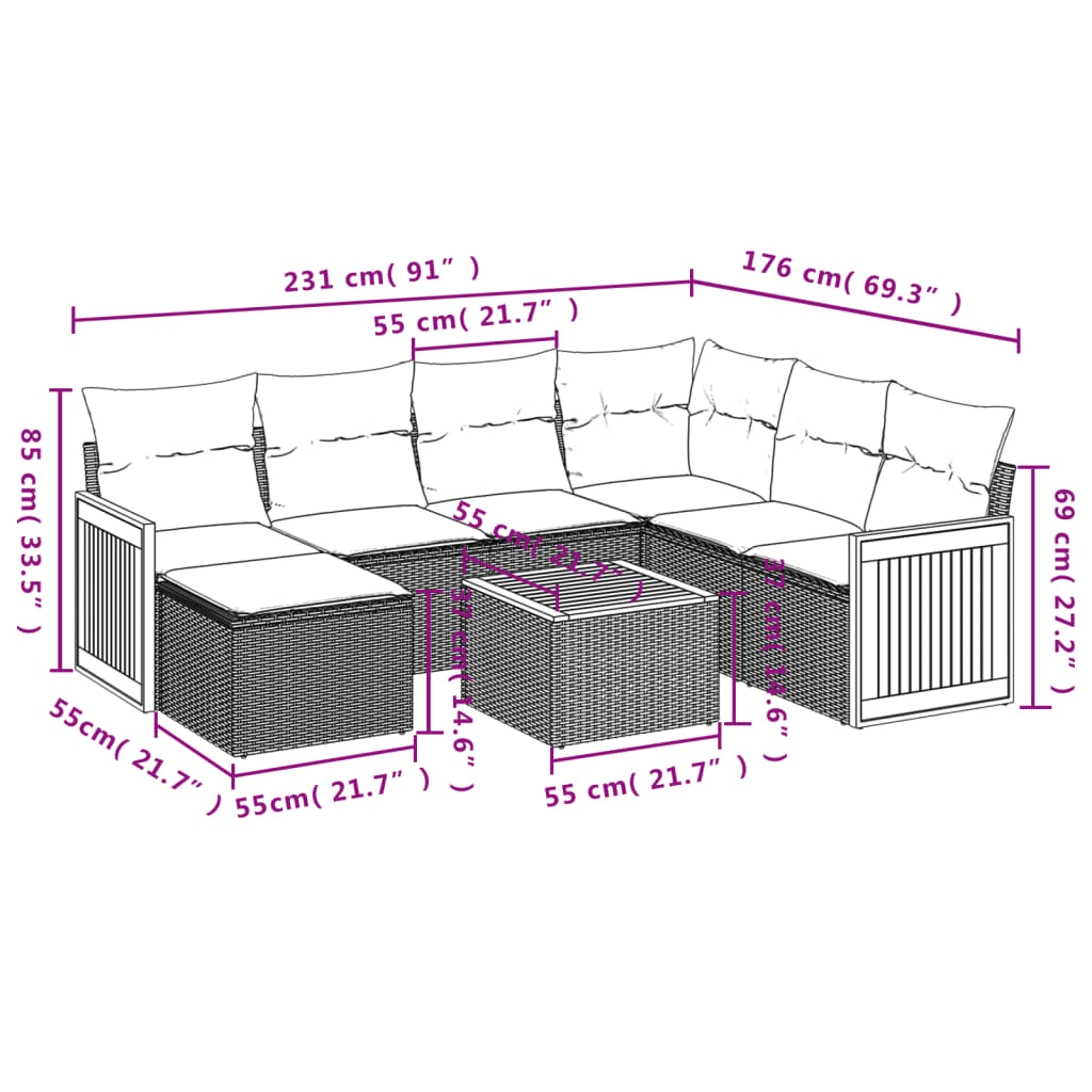 Set canapele de grădină, 8 piese, cu perne, bej, poliratan