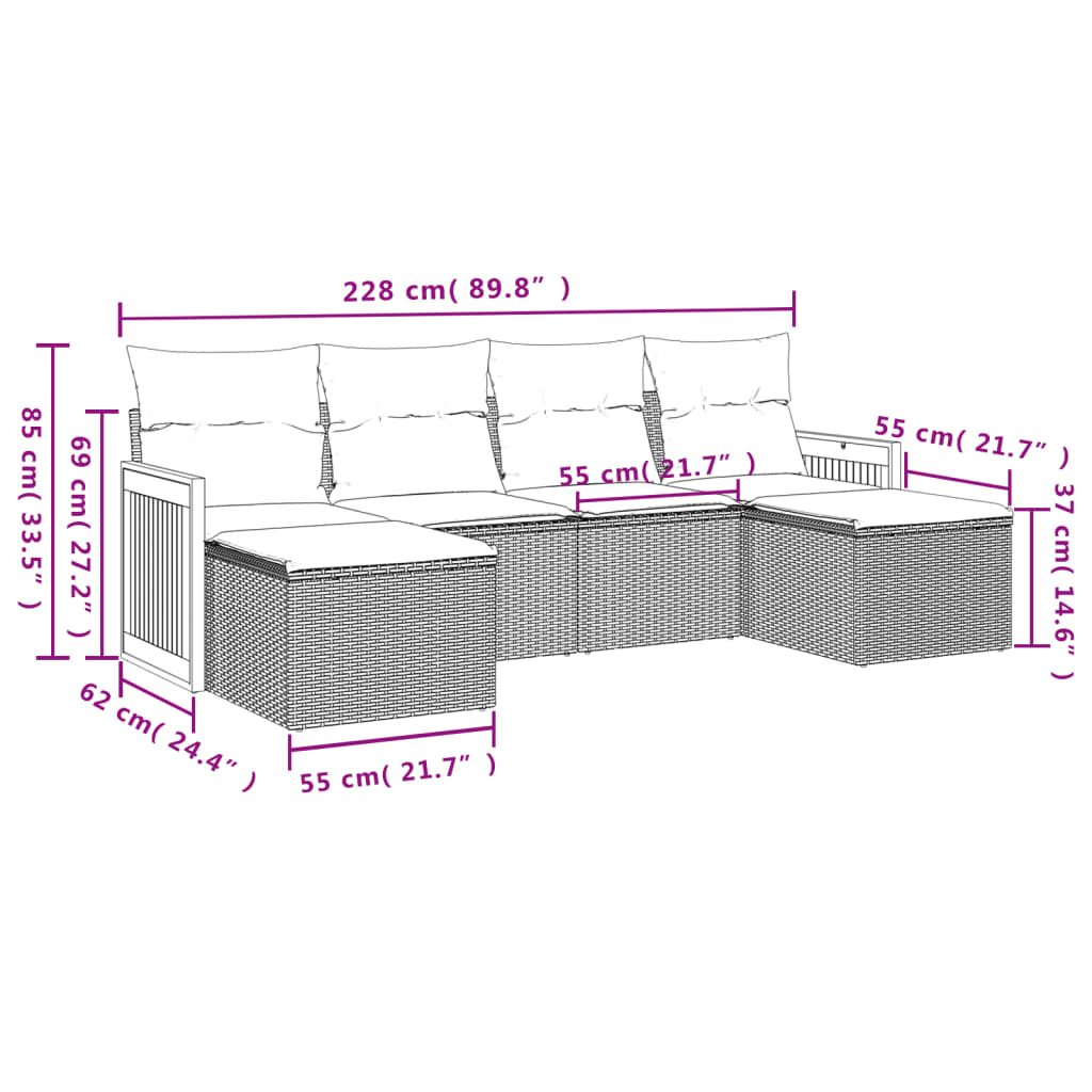 Set canapele de grădină cu perne, 6 piese, bej, poliratan