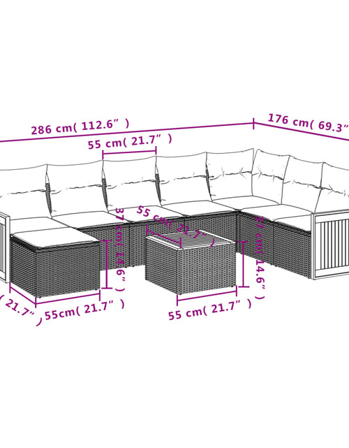 Загрузите изображение в средство просмотра галереи, Set mobilier de grădină cu perne, 9 piese, negru, poliratan
