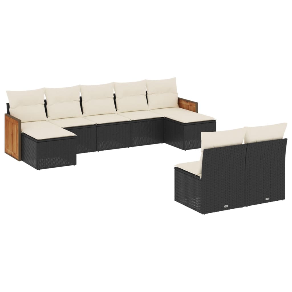 Set mobilier de grădină cu perne, 9 piese, negru, poliratan