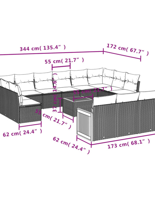 Încărcați imaginea în vizualizatorul Galerie, Set mobilier de grădină cu perne, 14 piese, negru, poliratan
