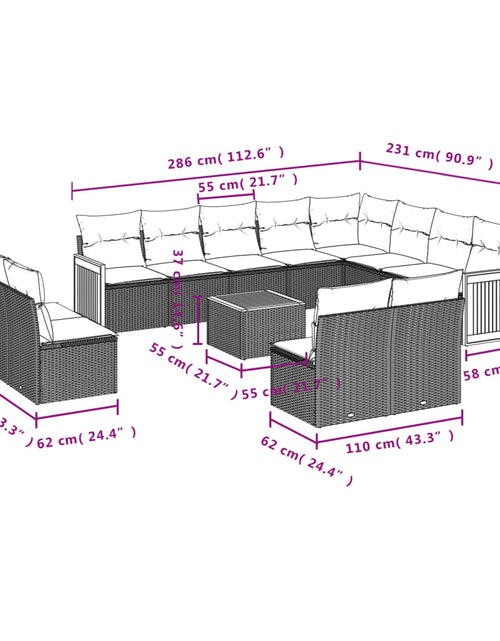 Încărcați imaginea în vizualizatorul Galerie, Set mobilier de grădină cu perne, 13 piese, negru, poliratan
