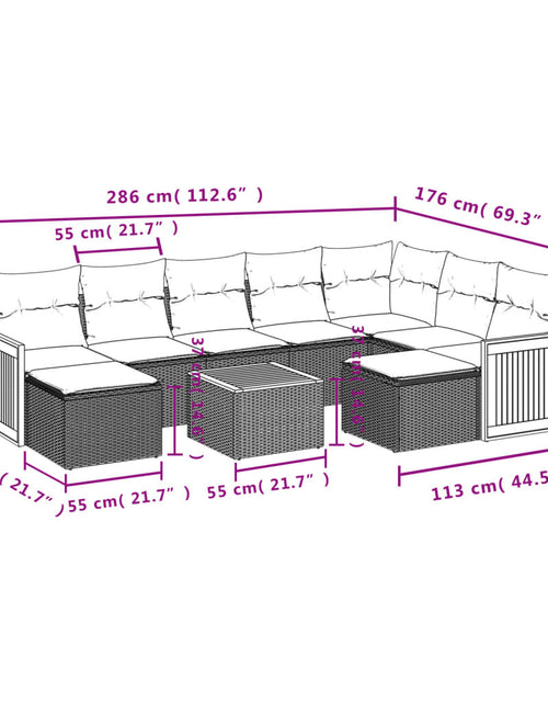 Încărcați imaginea în vizualizatorul Galerie, Set mobilier de grădină cu perne, 10 piese, gri, poliratan
