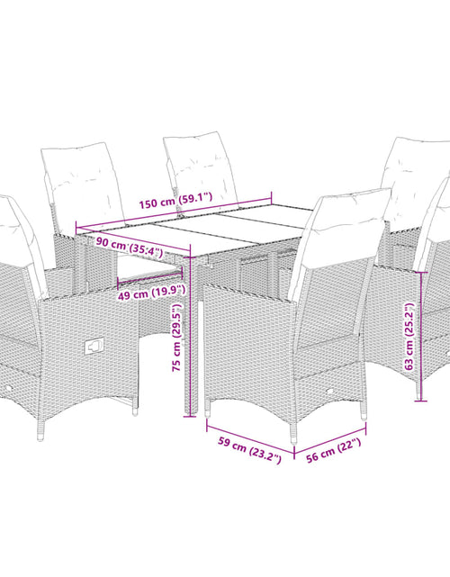Încărcați imaginea în vizualizatorul Galerie, Set de masă pentru grădină, 7 piese, cu perne, bej, poliratan
