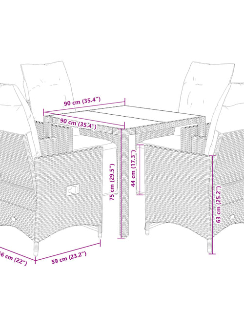 Încărcați imaginea în vizualizatorul Galerie, Set bistro de grădină, 5 piese, cu perne, bej, poliratan
