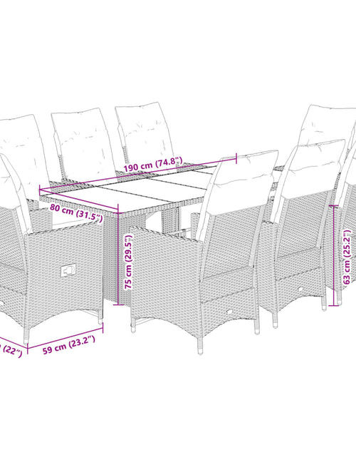 Încărcați imaginea în vizualizatorul Galerie, Set bistro de grădină, 9 piese, cu perne, bej, poliratan
