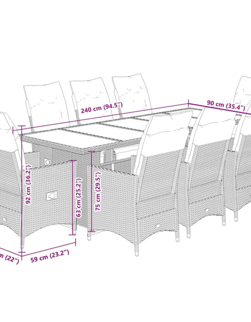 Încărcați imaginea în vizualizatorul Galerie, Set bistro de grădină, 9 piese, cu perne, bej, poliratan
