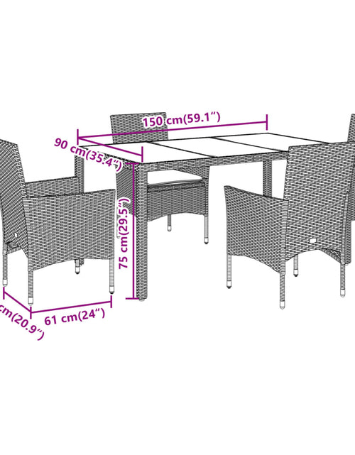 Загрузите изображение в средство просмотра галереи, Set mobilier de grădină cu perne 5 piese negru poliratan&amp;sticlă
