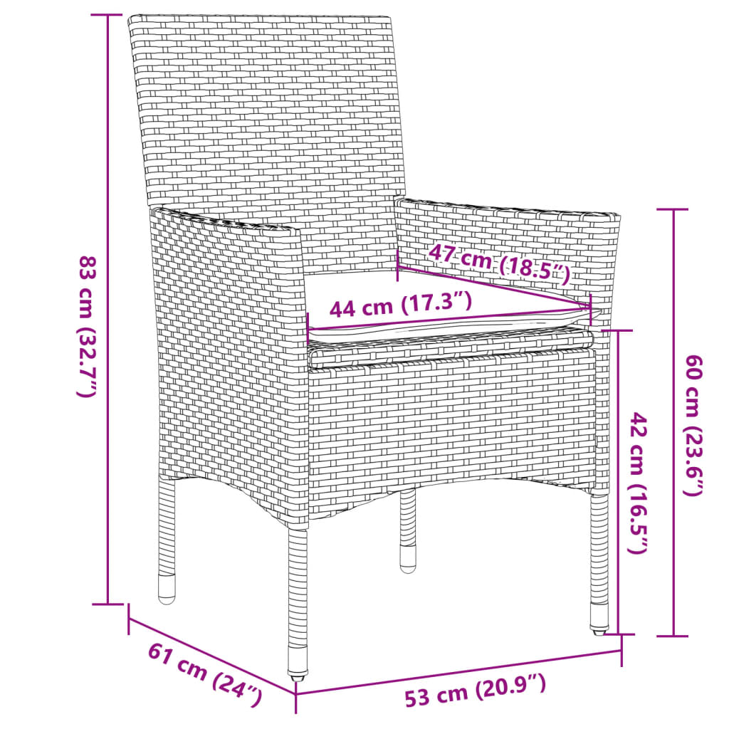 Set mobilier de grădină cu perne 9 piese negru poliratan&sticlă