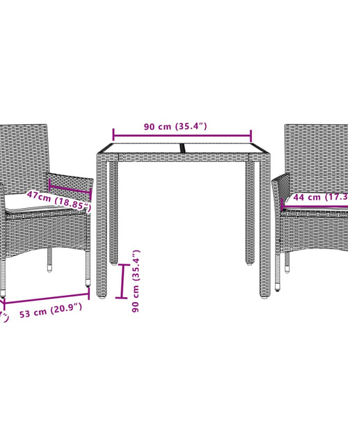 Încărcați imaginea în vizualizatorul Galerie, Set mobilier de grădină cu perne 3 piese negru poliratan&amp;sticlă
