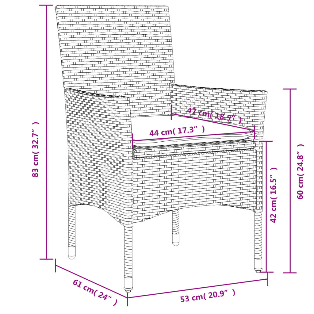 Set mobilier de grădină cu perne 3 piese negru poliratan&sticlă