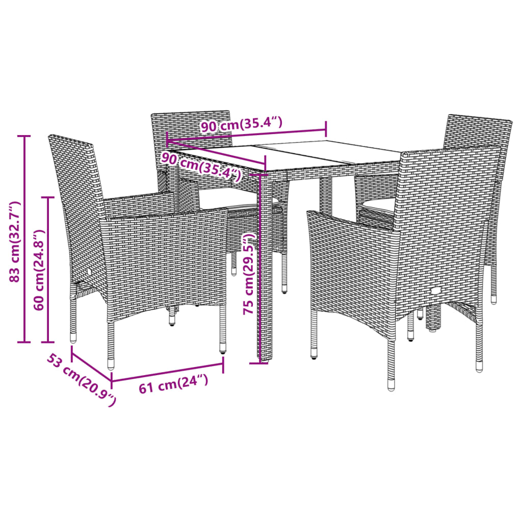 Set mobilier de grădină cu perne 5 piese negru poliratan&sticlă