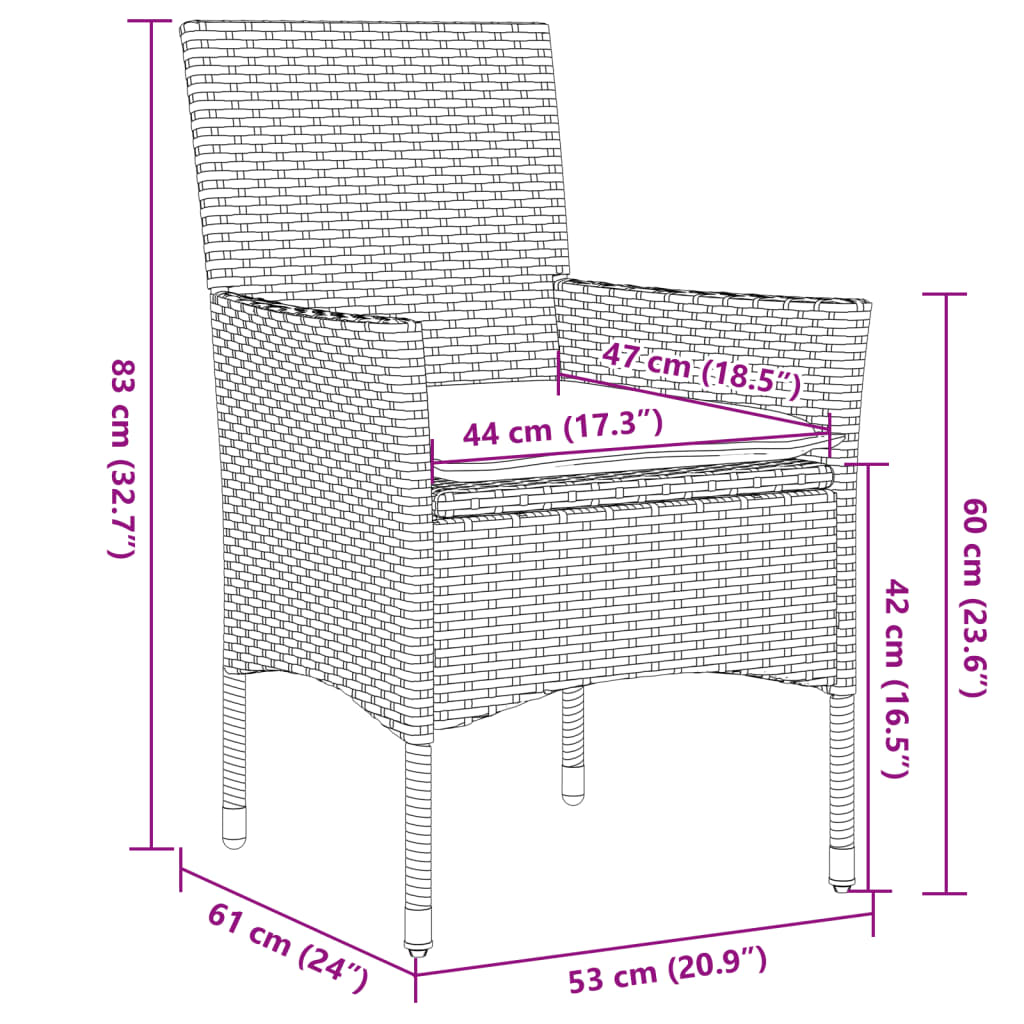 Set mobilier de grădină cu perne 7 piese negru poliratan&sticlă