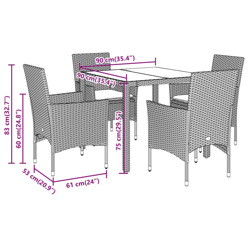 Set mobilier de grădină cu perne 5 piese gri poliratan & sticlă