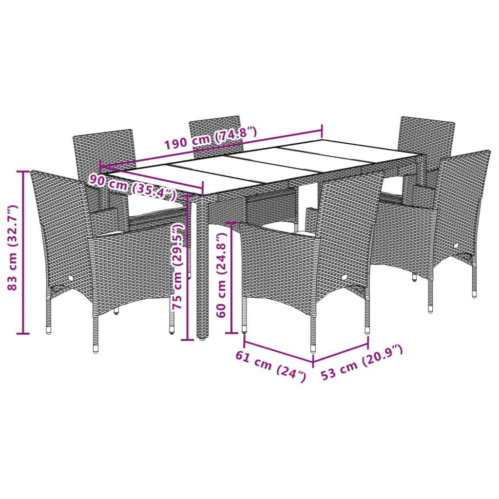 Set mobilier de grădină cu perne 7 piese bej poliratan & sticlă