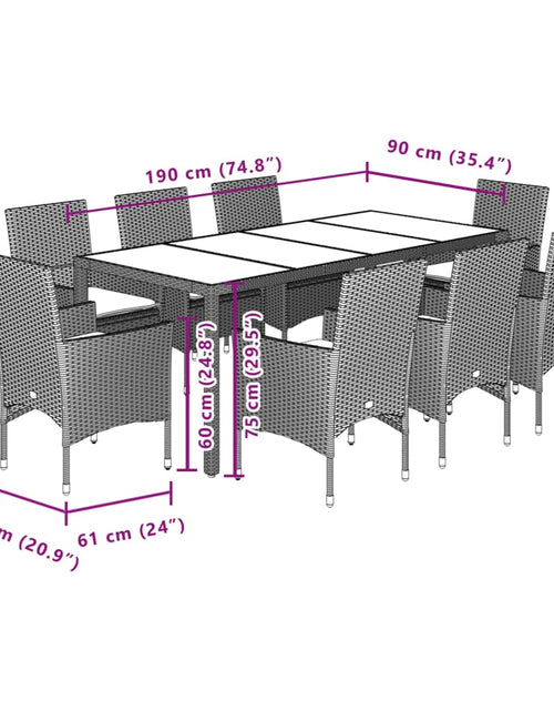 Загрузите изображение в средство просмотра галереи, Set mobilier de grădină cu perne 9 piese bej poliratan &amp; sticlă
