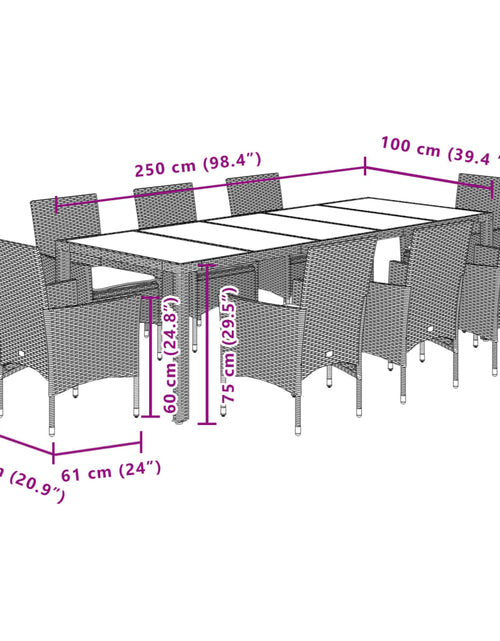 Загрузите изображение в средство просмотра галереи, Set mobilier de grădină cu perne 9 piese negru poliratan&amp;sticlă
