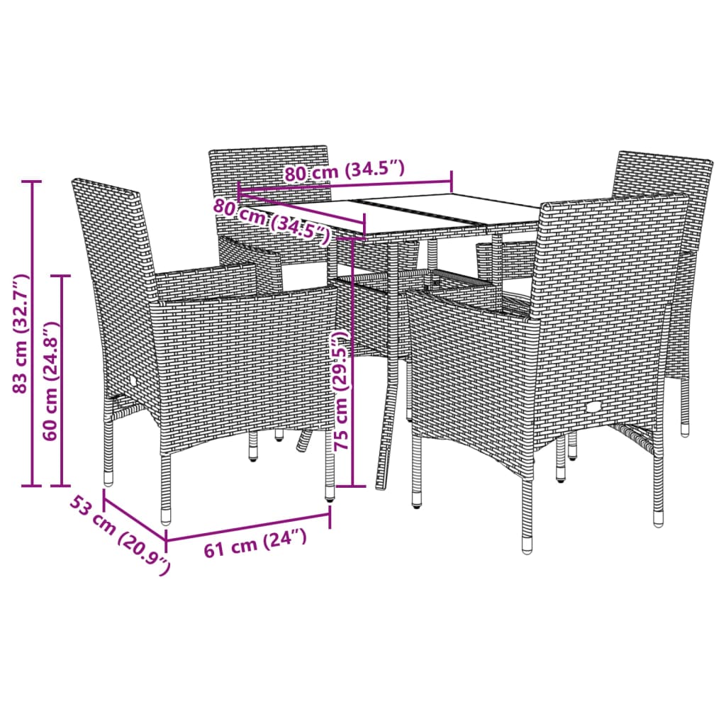 Set mobilier de grădină cu perne 5 piese negru poliratan&sticlă