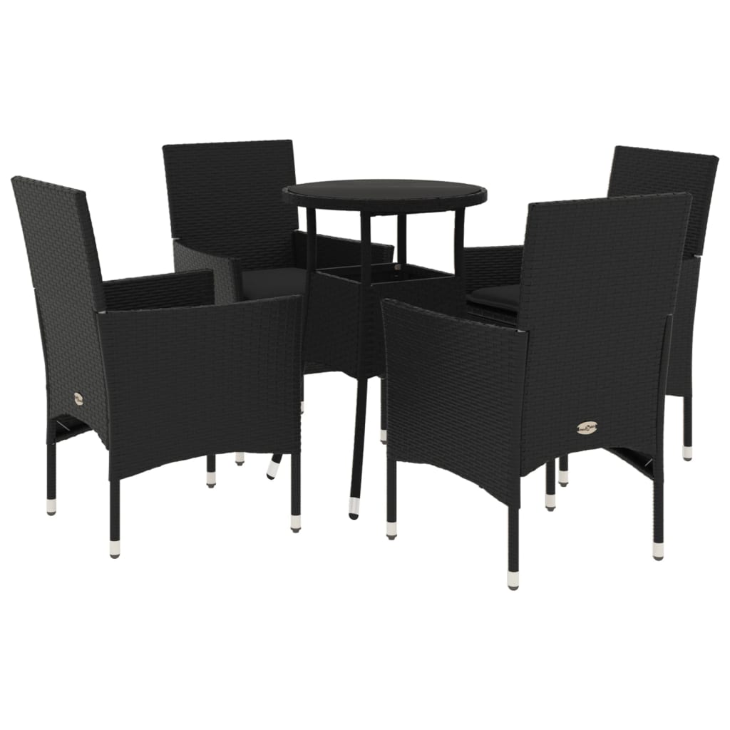 Set mobilier de grădină cu perne 5 piese negru poliratan&sticlă