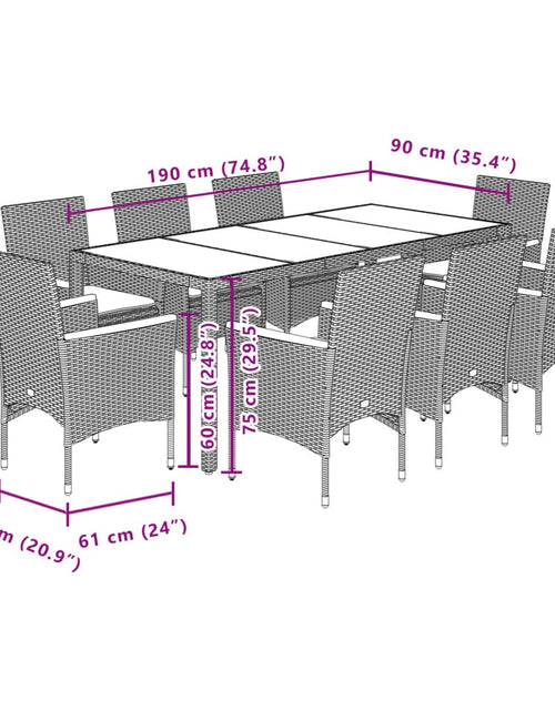 Încărcați imaginea în vizualizatorul Galerie, Set mobilier grădină cu perne 9 piese bej poliratan/lemn acacia
