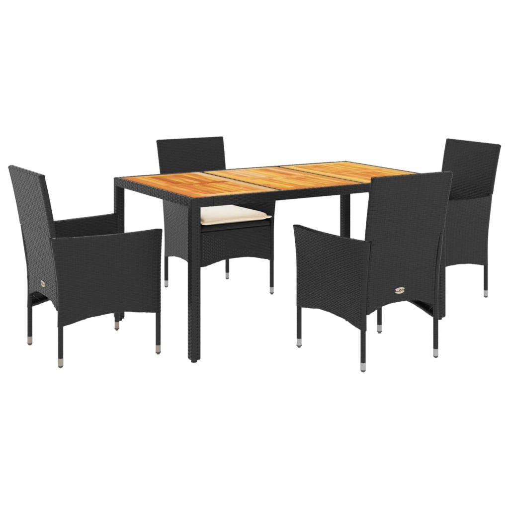 Set mobilier grădină perne 5 piese negru poliratan/lemn acacia