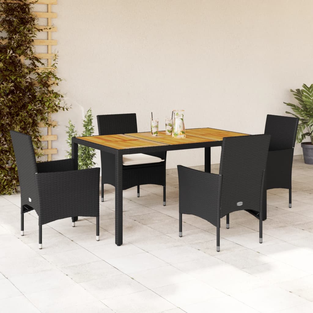 Set mobilier grădină perne 5 piese negru poliratan/lemn acacia