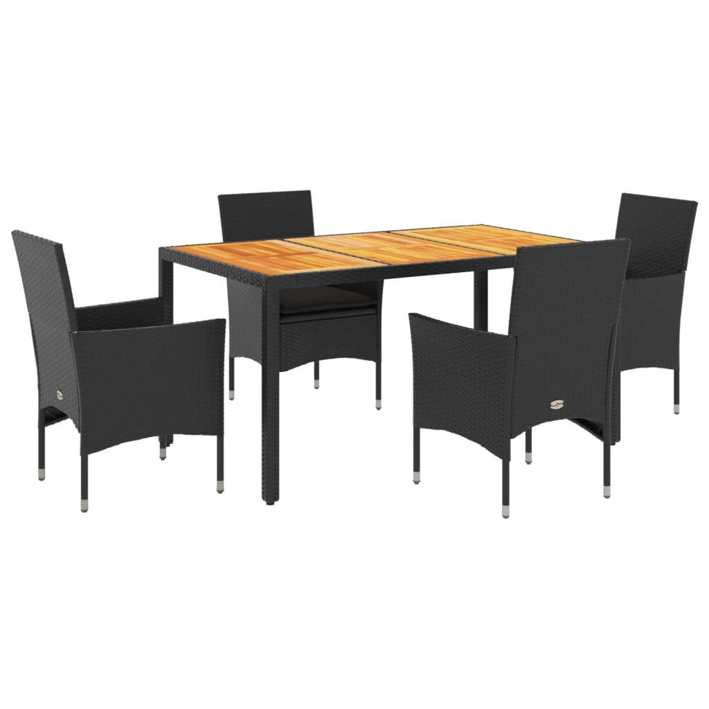 Set mobilier grădină perne 5 piese negru poliratan/lemn acacia