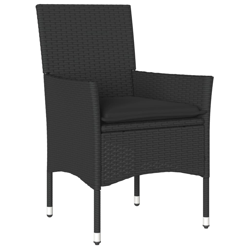 Set mobilier grădină perne 7 piese negru poliratan/lemn acacia