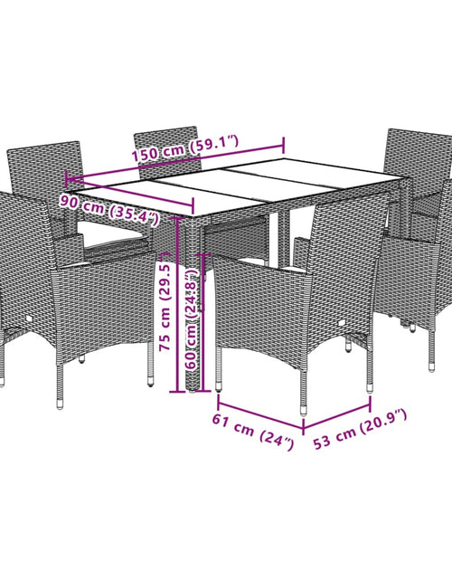 Загрузите изображение в средство просмотра галереи, Set mobilier grădină perne 7 piese negru poliratan/lemn acacia
