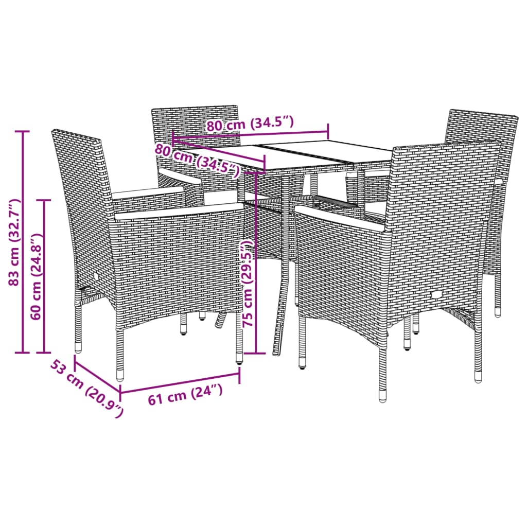 Set mobilier grădină perne 5 piese negru poliratan/lemn acacia