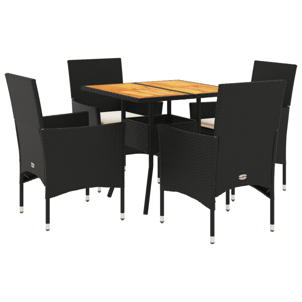 Set mobilier grădină perne 5 piese negru poliratan/lemn acacia